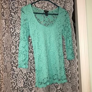 Mint, lace  open back shirt